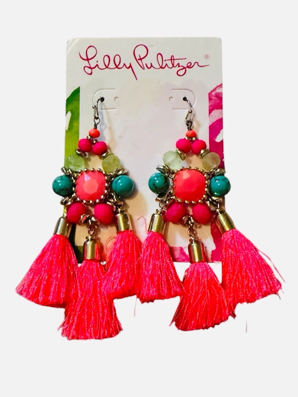 Lilly pulitzer nwt tropical statement tassel earrings hot pink